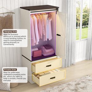 Armario de Madera SENYU Estilo Rústico de 2 Puertas con Paneles Elevados, Luces LED, Puerta Corredera Plegable Tipo Granero, Ecológico, para Dormitorio - Product Image 3