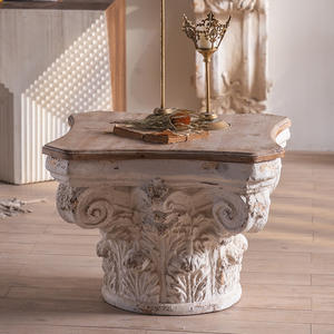 Mesa de Centro de Estilo Retro Francés, Columna Romana con Flores Talladas, Mesa de Té para Recepción de Hotel o Casa de Huéspedes - Product Image 2