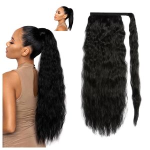Bouffée Wrap Around Clip en Queues de Cheval Extensions de <span class=keywords><strong>Cheveux</strong></span> Noir Brun Queue de Cheval pour Femmes Synthétique Longue Bouclée Queue de Cheval Naturelle 24 Heures - Product Image 4