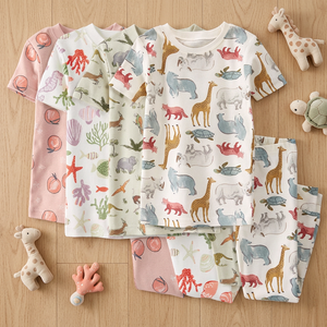<span class=keywords><strong>Pyjamas</strong></span> pour enfants à manches courtes <span class=keywords><strong>Pyjamas</strong></span> durables en coton biologique Vêtements de nuit écologiques pour enfants Ensemble d'été pour enfants - Product Image 1