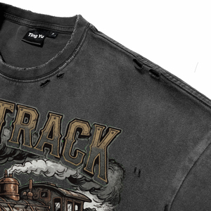 OEM Custom Printing Acid Wash Distressed T Shirt Ripped Vintage Streetwear Men's Heavyweight Cotton Graphic Tee Supplier - Product Image 4