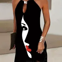 Robe de soirée noire sans manches en polyester, coupe moderne, pour le printemps, disponible en plusieurs tailles