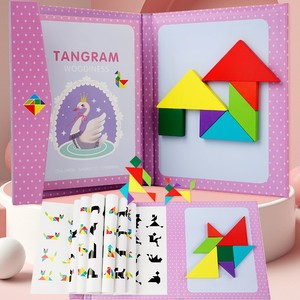Educational Toy Hoye Crafts Cartoon Magnetic Tangram Blocks <strong>Pink</strong> and Blue Shape Pattern <strong>Puzzles</strong> Preschool <strong>Puzzle</strong> Tangram Book