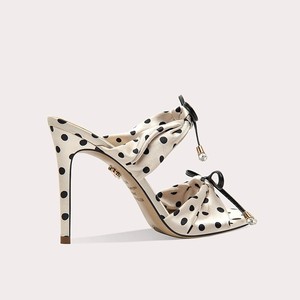 Women's Retro Polka Dot Strappy High Heeled <b>Sandals</b> Open Toe Lace-up Slip-On Fashionable Trend - Product Image 2