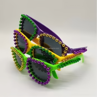 Lunettes de soleil HLC Fat Tuesday ornées de perles, lunettes de soleil Mardi Gras Mambo avec lettres en strass, lunettes de fête et de carnaval amusantes
