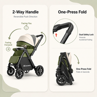 Poussette Bébé Bicolore Beige Marron avec Jantes Dorées Pliage Compact pour Usage Quotidien