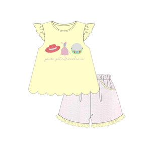 Ensemble 2 pièces décontracté personnalisé pour enfants : short imprimé dessin animé princesse/cowboy et barboteuse bulle pour bébé, tenues assorties pour frères et sœurs - Product Image 2