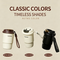 Tasse à café isotherme en acier inoxydable à double paroi de 380 ml avec double couvercle, gobelet de voyage portable avec cordon, mug à café isolé pour voiture