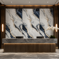Panel de Pared de PVC con Diseño de Mármol Blanco con Vetas Azules UV para Recepción, Proyecto WYRAX