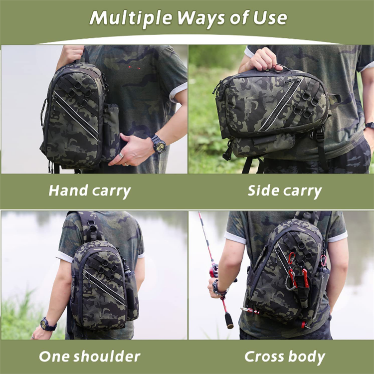 Tactical Fishing Sling Pack Waterproof Camo Tackle Bag with Quick