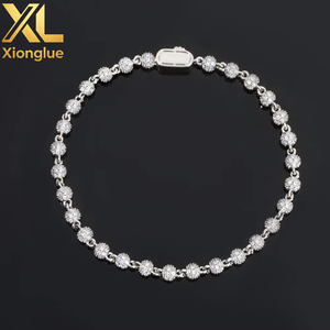 Factory Stock Fine Jewelry 925 Sterling Silver 4mm Link Fine Luxury Ball Moissanite Women <b>Men</b> Hip Hop Chain Link Bracelets - Product Image 2