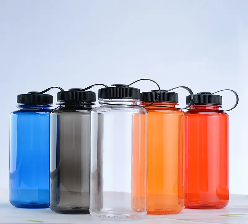 Pasqua vendita calda grande capacità 1000ml bocca larga palestra sport viaggio bottiglia d'acqua in plastica ecologica con maniglia per il trasporto