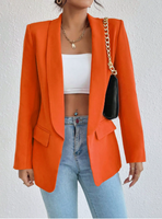 Blazer Wanita Bergaya Lengan Panjang Kerah Syal (Stok Ekspor, Ukuran XS-XL, Model B6027L) Mantel Musim Semi Gugur