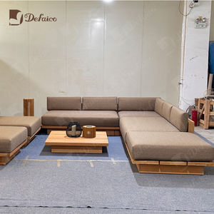 أثاث فاخر للحدائق الخارجية إطار خشب ساج صلب مقاوم للماء طقم تنجيد قماشي بوسادات عميقة - Product Image 1