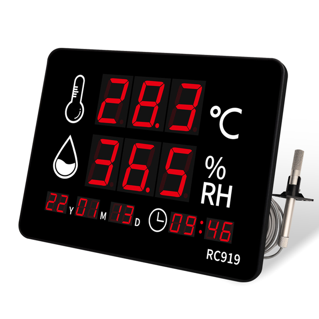 Laboratory Thermometer Weather Station Temperature Humidity Indicator with External High Temp Probe Large LED Display Wall Clock