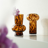Vase de table haut en verre artistique ambre moderne, ensemble créatif léopard, pour fleurs hydroponiques, décoratif de mariage, double paroi transparente