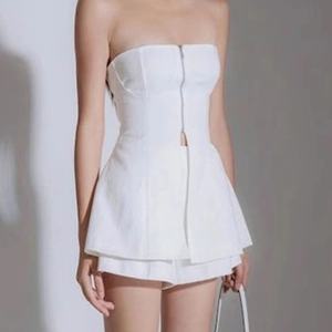 Hauts OEM tendance en lin blanc pour femmes, avec fermeture éclair et empiècements, style bustier - Product Image 4