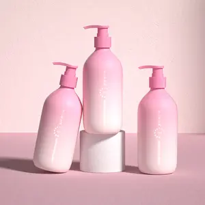 Venta al por mayor 500ml botella de PET productos para el cuidado del cabello contenedor de embalaje personalizado botella de champú de plástico rosa