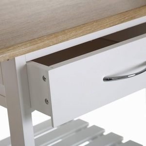 Ensemble table Peninsula avec 2 tabourets en chêne blanc 119x38,5x88,5 cm, comptoir de cuisine avec étagères de rangement et panier - Product Image 4