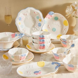 Juego de Vajilla de Cerámica Pintada <span class=keywords><strong>a</strong></span> Mano con Dibujos Animados, Platos y Cucharas Multiusos para Sopa, Fideos y Comidas Diarias - Product Image 2