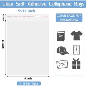 9x11 Inch Clear <b>Plastic</b> Shipping <b>Bags</b> 100 Pack Self Sealing For Clothing <b>Storage</b> Organizing Closet Use - Product Image 2