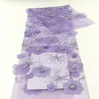 Tissu en dentelle perlée de luxe brodé en maille gazeuse avec perles et sequins en cristal 3D en relief pour mariages, célébrations, fêtes et costumes