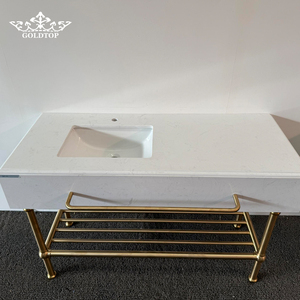 GOLDTOP OEM/ODM stainless steel stand white <b>artificial</b> marble vanity tops with basin for hotel and apartment bathroom project - Product Image 2