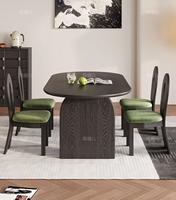 Ensemble table et chaises de salle à manger en bois massif de style médiéval français avec plateau en marbre, 4 pièces, design réglable pour petits appartements