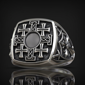 Bague unisexe en argent sterling 925, oxydée noire, croix de chevalier chrétienne gothique - Product Image 1