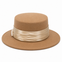 Chapeau Fedora de Haute Qualité, Vente en Gros Usine, Logo Métallique Personnalisé, Bord Large, Feutre de Laine, Ruban, Décoration Perles, Pour Femme, Fête, Cérémonie