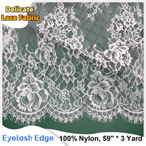 Tela de Encaje Chantilly Francés con Borde de Pestañas Bordadas con Patrón Floral de Nailon para Decoración del Hogar, Manteles y Cortinas - Product Image 4