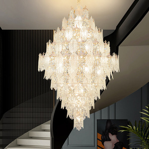 Glass Shopping Mall Hanging Lamp Modern Luxury <b>Large</b> Flush Mount Crystal <b>Chandeliers</b> for Villa - Product Image 3