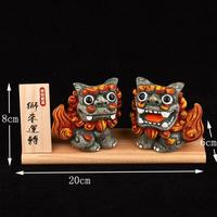 Figurine de collection en résine époxy sculptée, représentant un petit lion en pierre et une fleur de pêcher porte-bonheur, style art populaire chinois, pour décoration de bureau et de maison