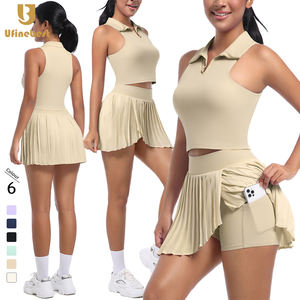 Conjuntos de Fitness de gimnasio transpirables de secado rápido para mujer, Chaleco de solapa superior, Falda corta plisada para Yoga, tenis, deportes, tenis, corto plisado - Product Image 1