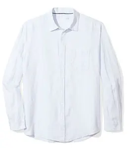 Рубашка мужская с длинным рукавом, модная сорочка из льна, однотонная, синяя, лето 2022
