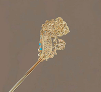 Épingle à cheveux à pompon en alliage de haute qualité, finition bleu brûlé, bijou antique pour Hanfu, Cheongsam, style rétro, pour la rentrée scolaire, mariage, nouvel an