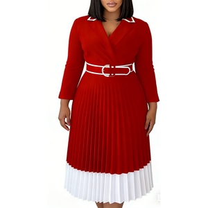 Robe midi plissée à encolure croisée pour femme - Ourlet blanc contrastant et taille cintrée - Robes africaines formelles pour femmes - Mode - Product Image 4