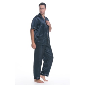 Pyjama d'été thermique en satin grande taille pour <span class=keywords><strong>homme</strong></span>, à manches courtes, brodé en soie, motifs de chemises de nuit pour lune de miel, vêtements de nuit pour couples - Product Image 1