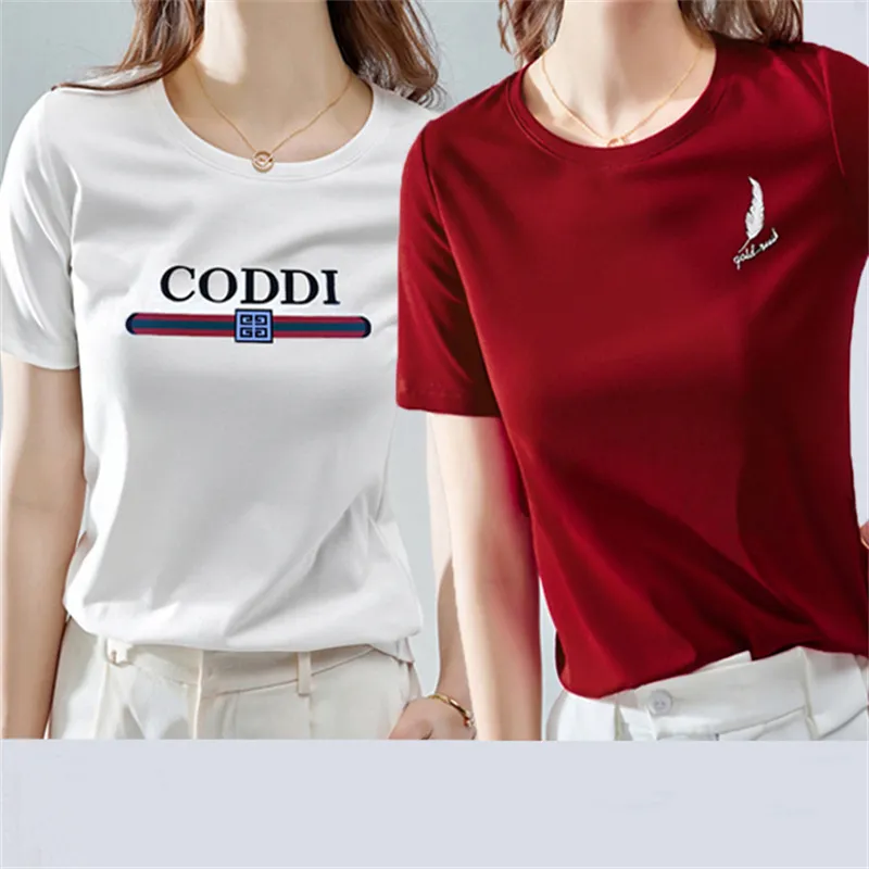 Ladies Tees Women T Shirt Custom Plain Blank Custom Logo Round Neck Summer Casual Woman Shorts Knitted Plain Dyed Causal Shirt