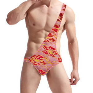 Body en dentelle pour homme, asymétrique, moulant, taille mi-haute, en Spandex et Nylon G421 Printemps 2023 - Product Image 1