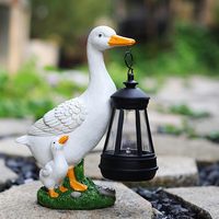 Décoration de jardin d'extérieur, petites statues de canard en résine blanche, lanterne solaire à LED, résistante à l'eau, écologique, sculptures d'art pour patio et pelouse