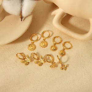 ต่างหูทองคำรูปผีเสื้อประดับดวงอาทิตย์ ทำจากโลหะผสมสังกะสี เครื่องประดับแฟชั่นสำหรับผู้หญิง รุ่น TE6346 - Product Image 1