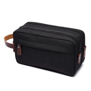 High Quality Cosmetic Bag Black Casual High Quality Canvas Toiletry Storage Cosmetic Bag With Handle