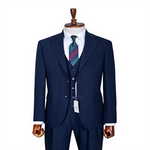 Costume d'affaires en laine bleu marine pour homme, style britannique, col cranté, simple boutonnage, coupe classique, infroissable - Product Image 1