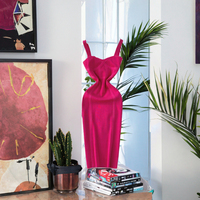 2025 été femmes décontracté a-ligne Camisole robe licou cou tricoté enveloppé hanche Midi longueur Simple couleur unie