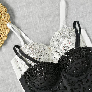 Nuovo esplosivo corsetto nero e bianco scintillante corsetto Sexy lavorato a maglia con colletto all'americana e decorazione con paillettes - Product Image 4