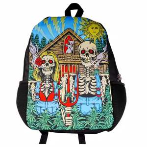 Mochila Unisex de Moda con Estampado de Calavera Colorida, Estilo Hip-Hop, 15 Pulgadas, Cierre de Cremallera, Múltiples Bolsillos, para Uso Diario, Poliéster, 20-37L - Product Image 3