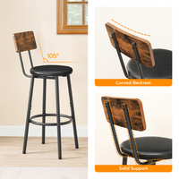 Tabourets de bar rustiques JBD-11 de 26 pouces, brun et noir, chaises de bar rembourrées avec repose-pieds et dossier, montage facile, îlot de cuisine, salle à manger