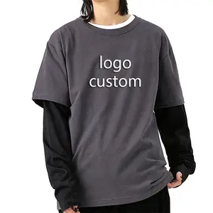 NA High quality unisex long sleeve t-shirt customized double layer black and white t-shirt