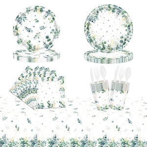 Ensemble de vaisselle jetable Sage Party : assiettes, gobelets, serviettes, nappe – Style élégant pour l'organisation de fêtes d'anniversaire et accessoires de décoration de lieux - Product Image 1